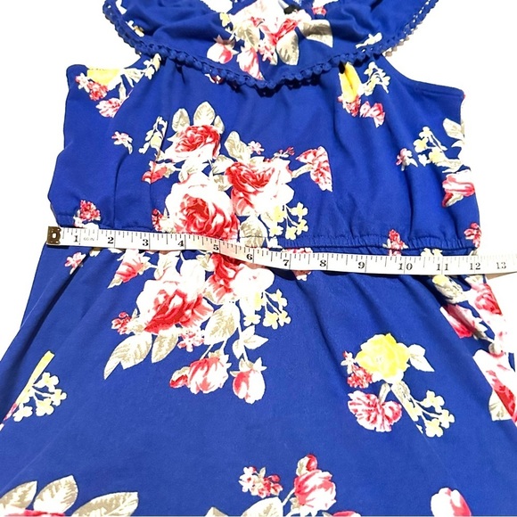 Zunie Blue Floral Jersey Knit Stretch Dress Women's L Large - Picture 7 of 8